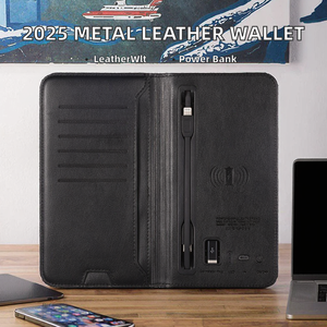 2025 Trending Keyjoy A5 <b>Metal</b> Leather <b>Wallet</b> Fast Charge Power Bank 5000mAh Smart Phone Wireless Charger - Product Image 2