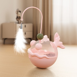 ของเล่นแมวแบบมีปฏิสัมพันธ์พร้อมที่ใส่ขนม ของเล่นไม้กายสิทธิ์ขนนกแบบหมุนได้ สำหรับแมวในบ้านและลูกแมว - Product Image 2