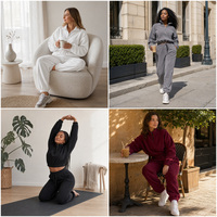 Ensemble deux pièces pour femmes en spandex/coton, manches courtes, pull court uni à demi-zip, pantalon de jogging skinny à cordon de serrage, vêtements de sport