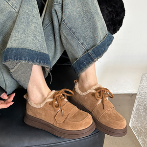 Mocasines Cálidos de Mujer con Cuello de Peluche Estilo Teddy, Suela Gruesa y Robusta, Doble Cierre, de Ante, para Clima Frío, Calzado Casual Urbano, Tendencia Europea - Product Image 1
