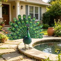 Statue de paon en acier pour jardin - Ornement extérieur résistant aux intempéries avec revêtement en poudre pour jardin, patio et pelouse