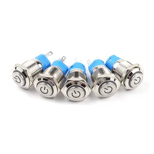 Yüksek yuvarlak hafif Metal 1NO1NC 5 Pin pirinç nikel kilitleme halkası güç aydınlatma 12-36V 16mm anlık led anahtarı basma düğmesi