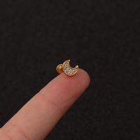 Anting-anting tulang rawan baja tahan karat berlapis emas, perhiasan wanita, zirkonia kubik, kupu-kupu, bunga, bulan, bintang, helix, tragus, flat back