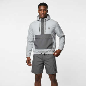 Custom Lightweight Two-Piece Windbreaker Jacket & Shorts <b>Set</b> 100% Cotton Waterproof Windproof Zip-Up Tracksuit for <b>Men</b> - Product Image 1