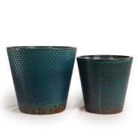 Pot de fleurs en céramique émaillée écologique et durable avec trou de drainage, texture gaufrée écaille de poisson mini turquoise-noir, pour jardin intérieur