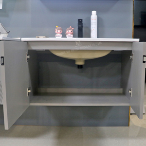 ตู้ห้องน้ำติดผนังแบบลอยตัวพร้อมอ่างล้างหน้าเดี่ยว ตู้เก็บของในห้องน้ำไม้จริงพร้อมกระจกอัจฉริยะ - Product Image 4