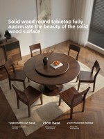 Table à manger ronde en bois massif avec plateau tournant, ensemble de salle à manger pour six personnes, adapté aux restaurants et aux hôtels