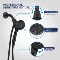 Pommeau de douche portable détachable 6 fonctions avec fonction pause, massage et tuyau de 60 pouces pour salle de bain d'hôtel et usage quotidien