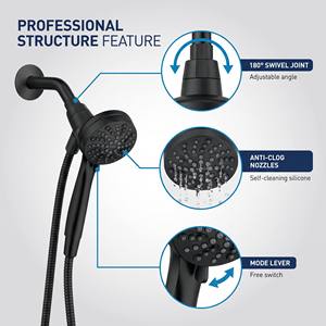 Pommeau <span class=keywords><strong>de</strong></span> douche portable détachable 6 fonctions avec fonction pause, massage et tuyau <span class=keywords><strong>de</strong></span> 60 pouces pour <span class=keywords><strong>salle</strong></span> <span class=keywords><strong>de</strong></span> <span class=keywords><strong>bain</strong></span> d'hôtel et usage quotidien - Product Image 4