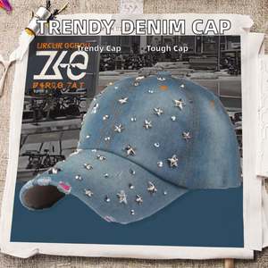 Gorra de béisbol de mezclilla Oxford de 6 paneles personalizable al por mayor de fábrica, moderna y deportiva, con remache de estrella de cinco puntas y visera curva. - Product Image 2