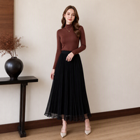 Jupe longue plissée en maille double couche unie, taille haute élastique, élégante et personnalisable pour femme, idéale pour le quotidien ou les occasions formelles (OEM)