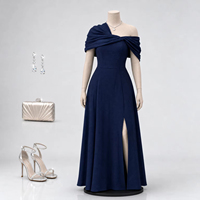 Robe de soirée élégante pour femme, sans bretelles, col asymétrique, taille ajustée, fente haute, coupe trapèze, écologique, idéale pour les événements professionnels