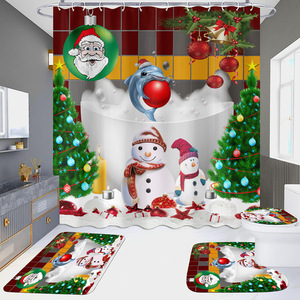 Ensemble <span class=keywords><strong>de</strong></span> quatre rideaux <span class=keywords><strong>de</strong></span> <span class=keywords><strong>douche</strong></span> à motif bonhomme <span class=keywords><strong>de</strong></span> neige <span class=keywords><strong>de</strong></span> Noël, impression numérique HD, imperméable, résistant à la moisissure, sans perçage - Product Image 4