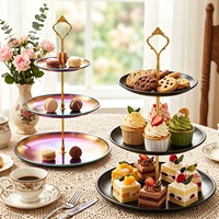 Luxe Scandinavische stijl roestvrijstalen drielaagse ronde fruitplateau taartplateau dessert schaal snoep schaal display rek China Zhongzhi