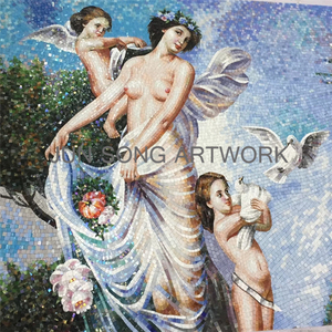 JS MHP-NK09 Lady With Little Angels <strong>Mosaic</strong> <strong>Art</strong> Painting Handmade Tiles Glass <strong>Mosaic</strong> <strong>Wall</strong> Mural - Product Image 1