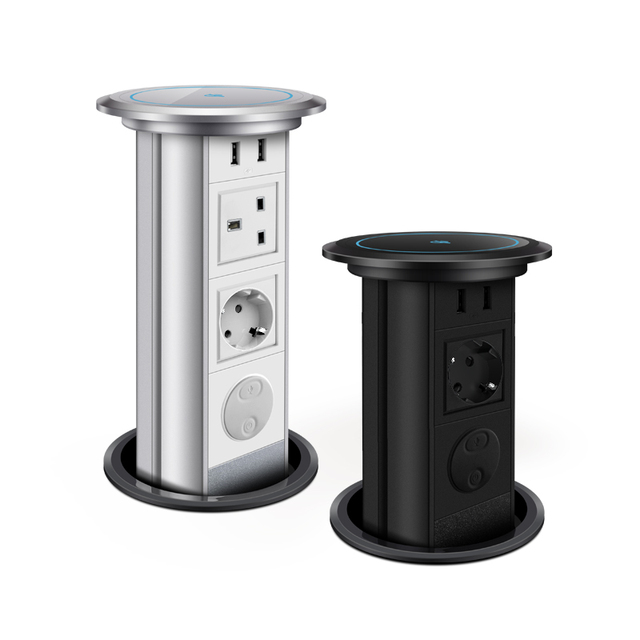 Electric Lifting Sockets Hidden Tabletop Automatic Pop up Retractable Outlet With USB Wireless Charging for Kitchen Office
