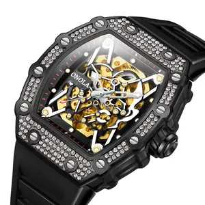 ساعة Onola 3829d الأكثر مبيعاً ساعة ميكانيكية سوداء للرجال أفضل ساعة طاقة مستطيلية مقاومة للماء ساعة Reloj خارجية مضيئة