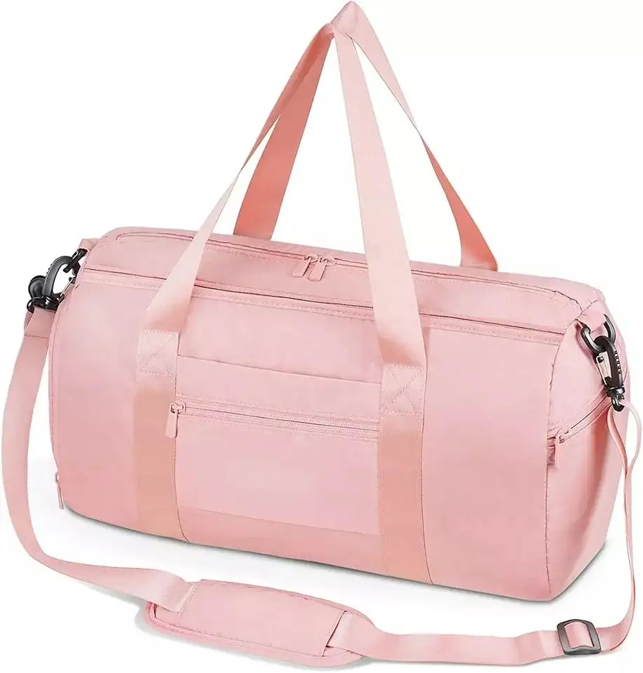 Bolsas de equipaje de viaje de nailon Rosa 230D para mujer con bolsillo para zapatos de gran capacidad Weekender Duffle bolsos de hombro Tote Gym Sport Bags