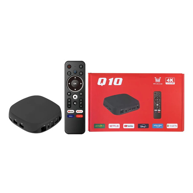 Stock Iatv Q10 Android 14 4K OTT TV Box Smart Set Top Box Dual Wifi6 BT4.2 Voice Remote Control 4GB 32GB Allwinner H618 2.4G 5G