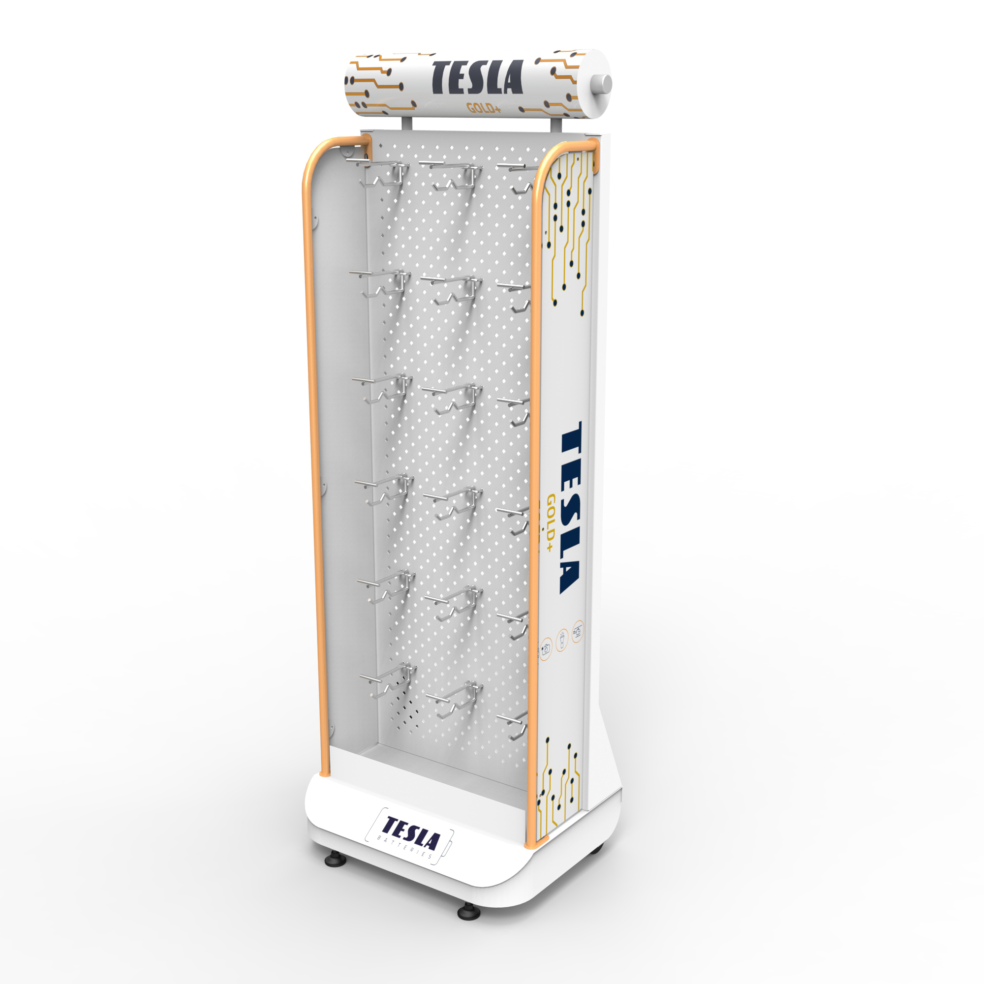 Battery Metal Display Rack Rechargeable Battery Single-side Floor Stand Hole Plate Shelf with Mobile Hooks and Wheels. — view 6