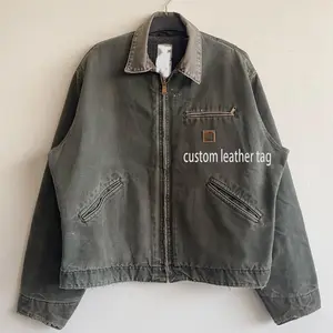 OEM özel tasarım vintage yıkama bandı yaka zip up kullanılan iş ceketler artı boyutu erkekler tasarımcı ceket