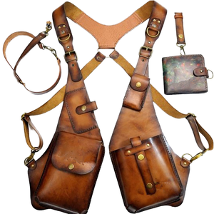 แจ็กเก็ตหนังขี่มอเตอร์ไซค์สไตล์ยุคกลางของ2025กระเป๋าซองหนังกันขโมยที่มองไม่เห็นสำหรับงานเทศกาลฮาโลวีน - Product Image 1