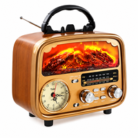 ELETREE YG-6031BTS Speaker Radio Vintage Bentuk Perapian BT FM AM SW Tenaga Surya Isi Ulang Jam USB TF Pemutar MP3