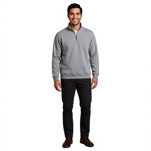 Meilleure vente col montant Hal fermeture éclair sweats en coton polaire coupe régulière OEM personnalisé chenille broderie bas côtes hommes pull - Product Image 1