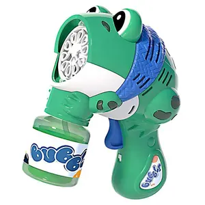 2023 새로운 야외 비누 거품 게임 장난감 만화 귀여운 개구리 전기 거품 총 빛 로켓 발사기 아이 거품 기관총 장난감