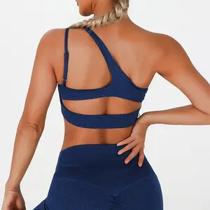 Sujetador deportivo de un hombro para mujer, ropa de Yoga, gimnasio, espalda acolchada