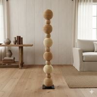 Esculturas de Piso Bohemias Hechas a Mano con Cuerda Natural Envuelta en Papel, Columnas en Forma de Bola para Sala de Estar o Villa