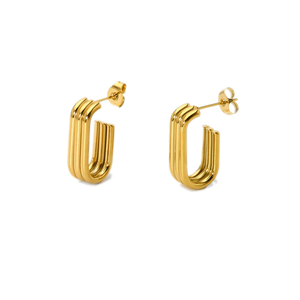 Pendientes de Botón Asimétricos Geométricos de Acero Inoxidable con Baño de Oro de 18K para Mujer - Product Image 1