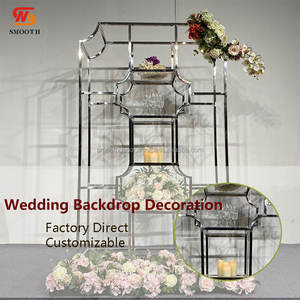 ฉากหลังงานแต่งงานสแตนเลสทรงเรขาคณิตสี่เหลี่ยมผืนผ้าสีทอง/สีเงินแบบกระจกเงาสำหรับงานแต่งงาน - Product Image 2