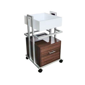 <b>Modern</b> Wood Barber <b>Shop</b> Salon <b>Trolley</b> Storage Rack with 4-Wheel Cart for Hair Styling Coloring Tools Haircut Supplies - Product Image 6