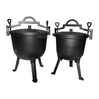 Marmite en fonte 7L avec couvercle et trépied pliable, cocotte hollandaise pour cuisson au feu de camp, pot à ragoût pour chasse et foyer extérieur