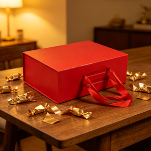Boîte cadeau magnétique rouge personnalisée avec poignée en ruban de soie, emballage de luxe en papier rigide pour festival, mariage, vêtements, rangement - Product Image 2