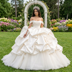 Wx365 Modern Simple Satin Backless Bridal <b>Wedding</b> Floor-Length Chapel Train Layered Pleat Three-Dimensional Skirt Ball Gown - Product Image 1