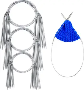 圆形不锈钢编织针尺寸2,3、4,5、6、8毫米双尖编织针，适用于任何编织纱线项目