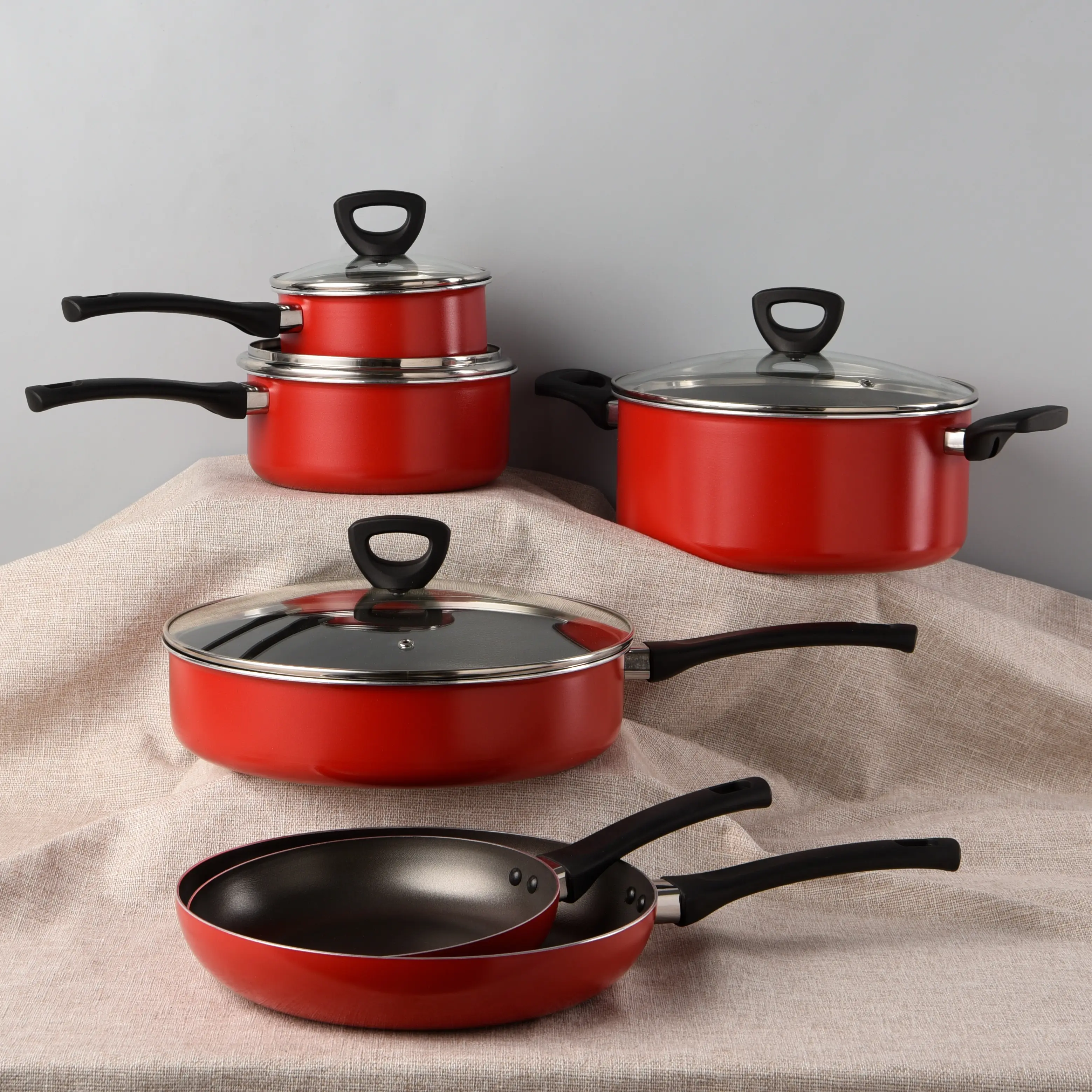 High Quality 10pcs Non Stick Frying Cookware Set Aluminium Cooking Pots Set For Household Kitchen Utensils