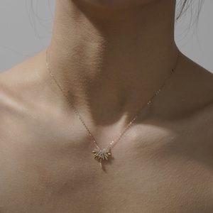 Custom 18K 14K 10K 9K <span class=keywords><strong>oro</strong></span> puro piccola collana <span class=keywords><strong>con</strong></span> ciondolo strass Hexawn stella catena per matrimoni - Product Image 5