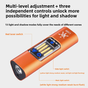 Lampe de poche multi-modes avec indicateur de faisceau rouge intégré, torche de travail portable à chargement USB-C avec crochet de suspension et règle de mesure - Product Image 4