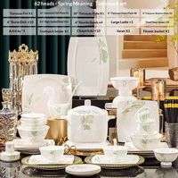 Service de table en porcelaine fine Green Leaf, nouvelle collection, vaisselle en céramique chinoise à bord doré pour une décoration de luxe, hôtels bohèmes, compatible lave-vaisselle