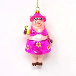 Großhandel Glas Weihnachts baum Ornament Mrs.pig in einem Bikini-Anhänger