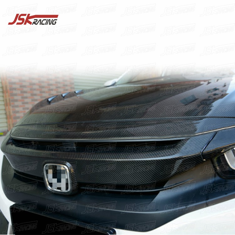 Jskスタイルカーボンファイバーフロントグリル2016-2017年用まぶた付き