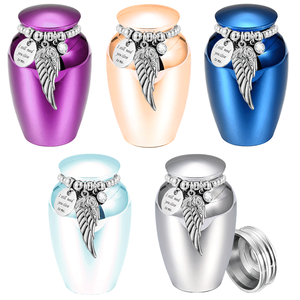 Mini Urnas de Metal para Cremación con Adorno de Alas de Ángel en Morado, Rosa, Azul, Plateado y Verde Azulado para Regalo de Condolencias - Product Image 1
