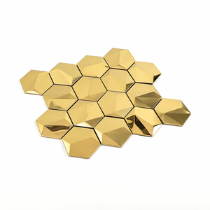 3D <strong>Pattern</strong> Golden Hexagon Luxury Style Stainless Steel Metal <strong>Mosaic</strong> Peel and Stick Adhesive Wall <strong>Tiles</strong> for Hotel - Product Image 2
