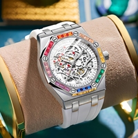 Montre automatique mécanique sportive ONOLA 3834D pour homme, boîtier en alliage, bracelet en caoutchouc, cadran en verre, résistante à l'eau