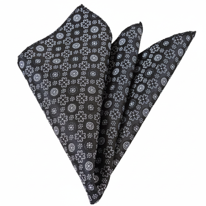 Pañuelo tejido Jacquard floral plateado gris negro para trajes de hombre - Product Image 2