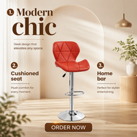 Tabouret de bar pivotant réglable en cuir PU avec base en métal chromé, design moderne pour hôtel, restaurant, salle à manger