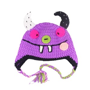 Madihine da donna cappellino da donna fatto a mano con cappello a forma di demone di Halloween divertente uncinetto con secchio a forma di corno sfera per occhi piccolo mostro decorativo lavorato a maglia - Product Image 5